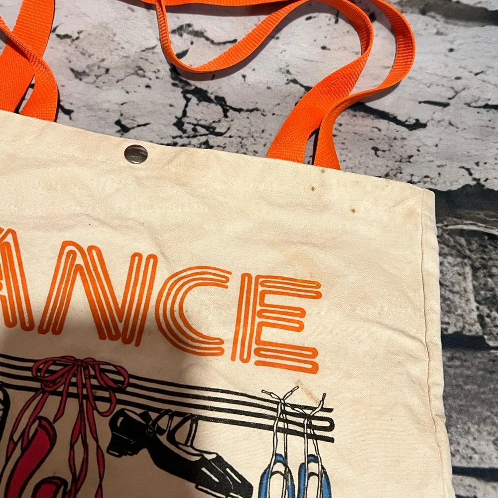 Vintage Dance Canvas Tote Bag‎ with Orange Handles By June Sobel